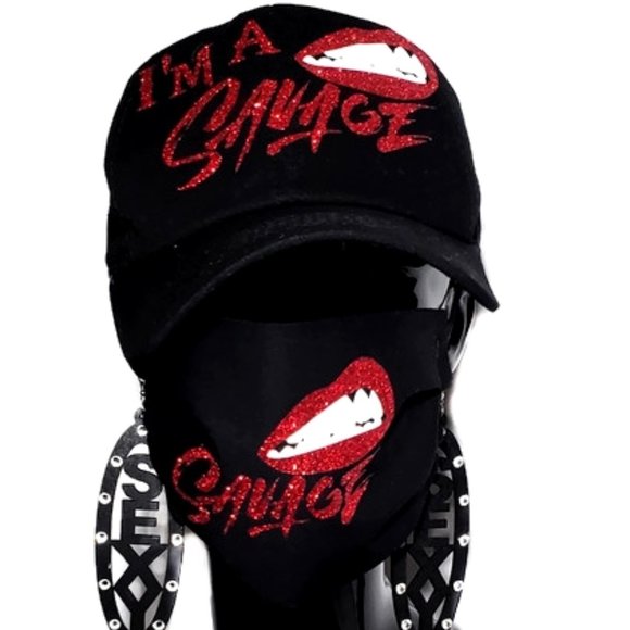 I'm a Savage Red Lips on Fitted Adj. Baseball Cap. - Picture 3 of 5